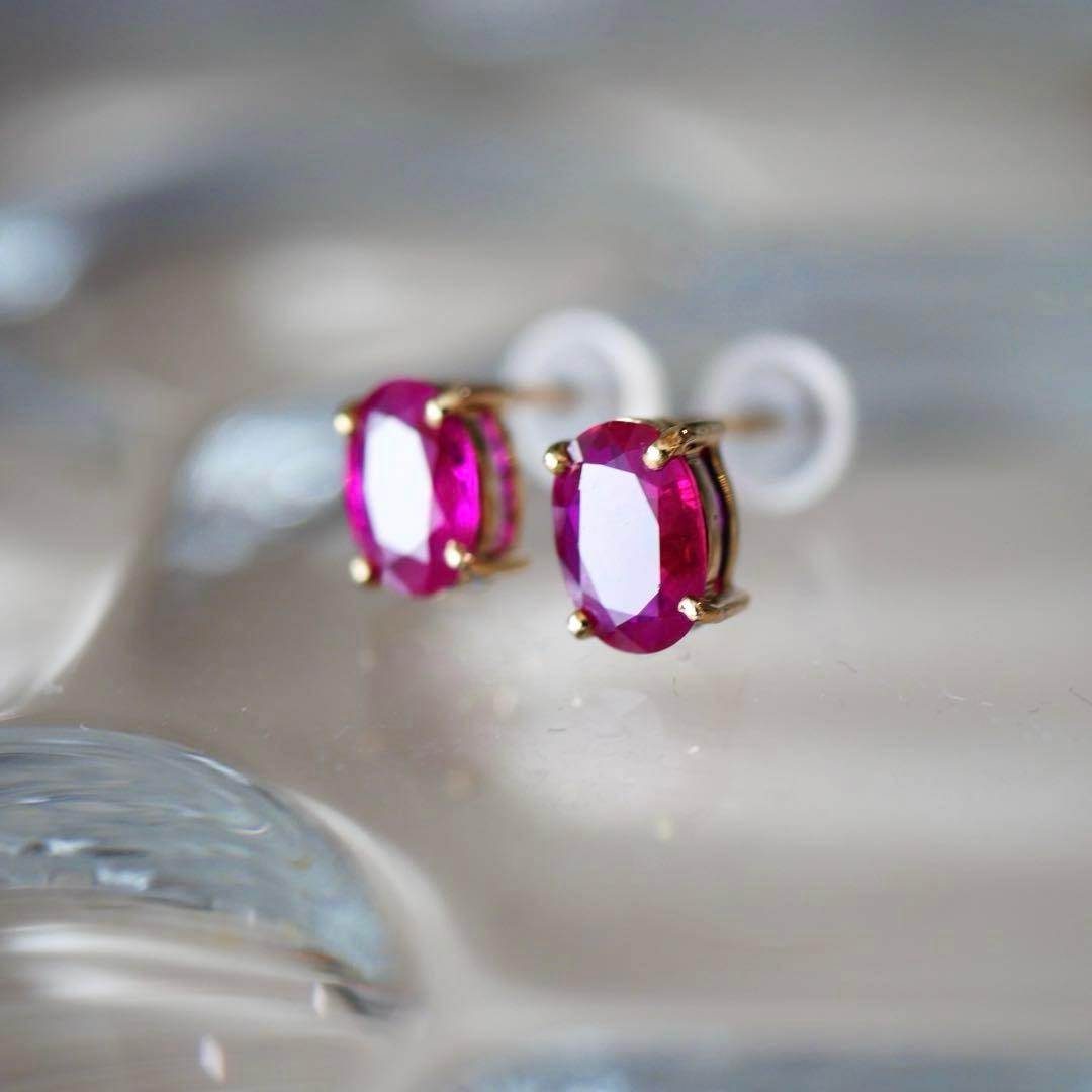 新品】 天然 ルビー k10 スタッドピアス 計0.9ct 鑑別付 オ