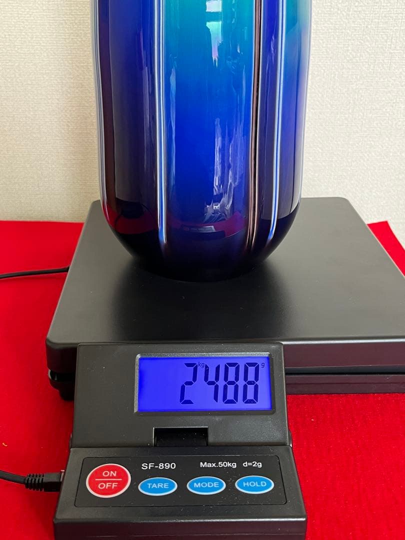 【極上品】人間国宝 徳田八十吉（正彦銘）彩釉 線文 花瓶 約26.5㎝ T248