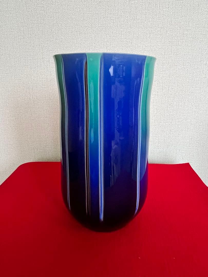 【極上品】人間国宝 徳田八十吉（正彦銘）彩釉 線文 花瓶 約26.5㎝ T248