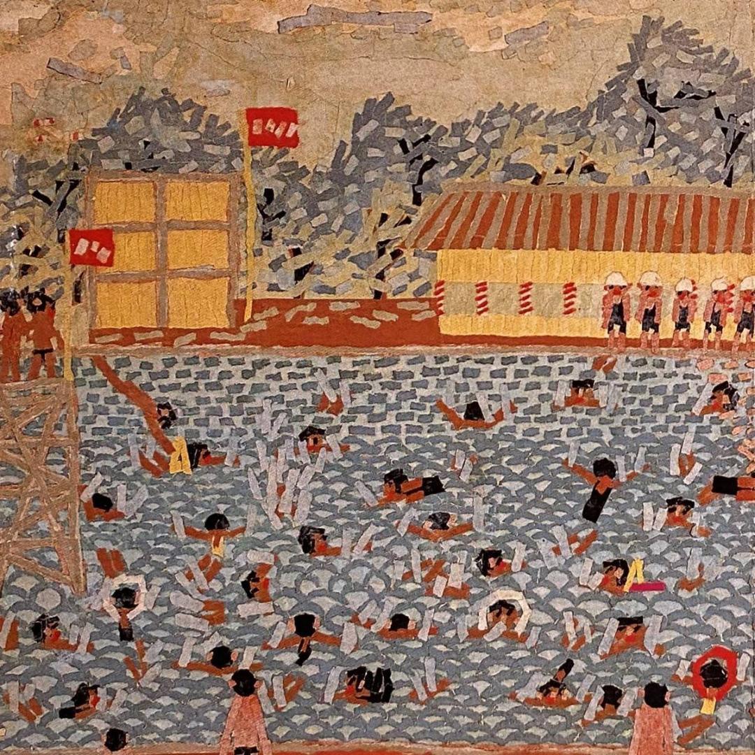 山下清、【ぷーる】、希少な額装用画集より、新品額装付、状態良好