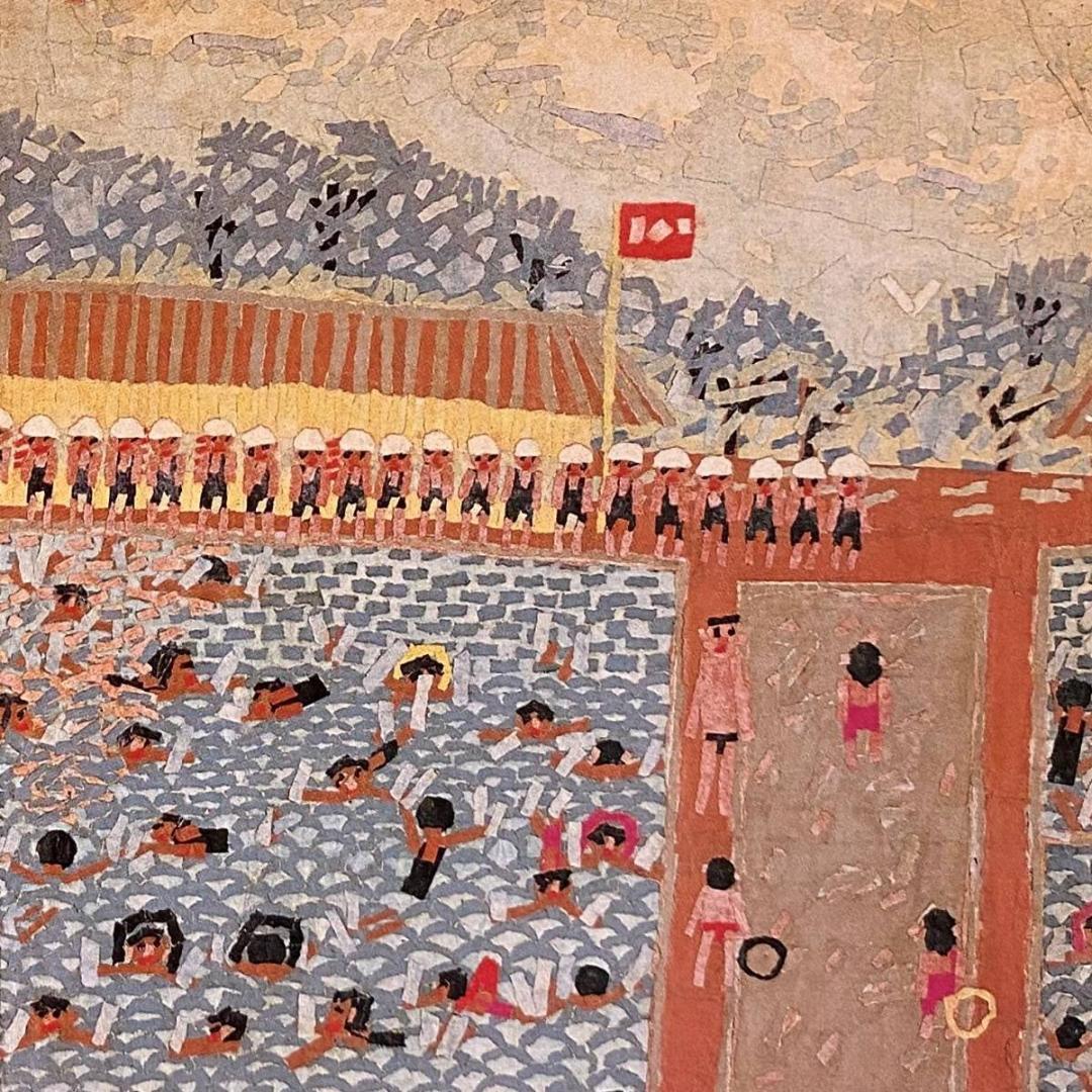 山下清、【ぷーる】、希少な額装用画集より、新品額装付、状態良好