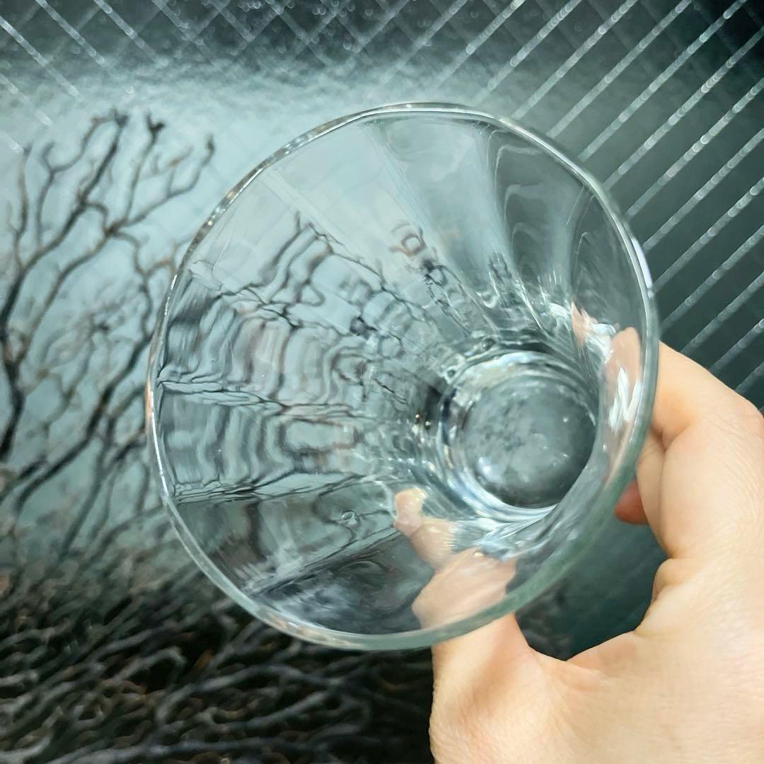 骨董 時代ガラス 薄張り 縞模様 ラッパ型 朝顔造り ピルスナ コップ