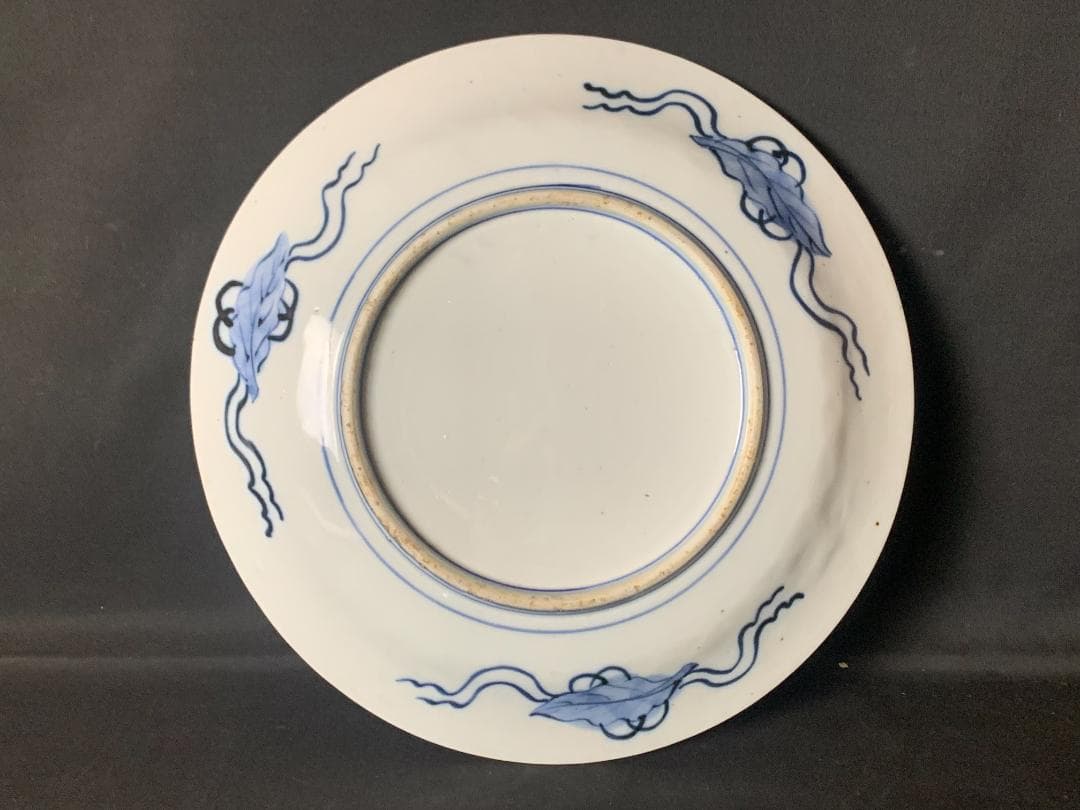 古伊万里 元禄伊万里 金襴手 染錦 双鶴花蝶 牡丹文 大飾皿 34cm 江戸中期