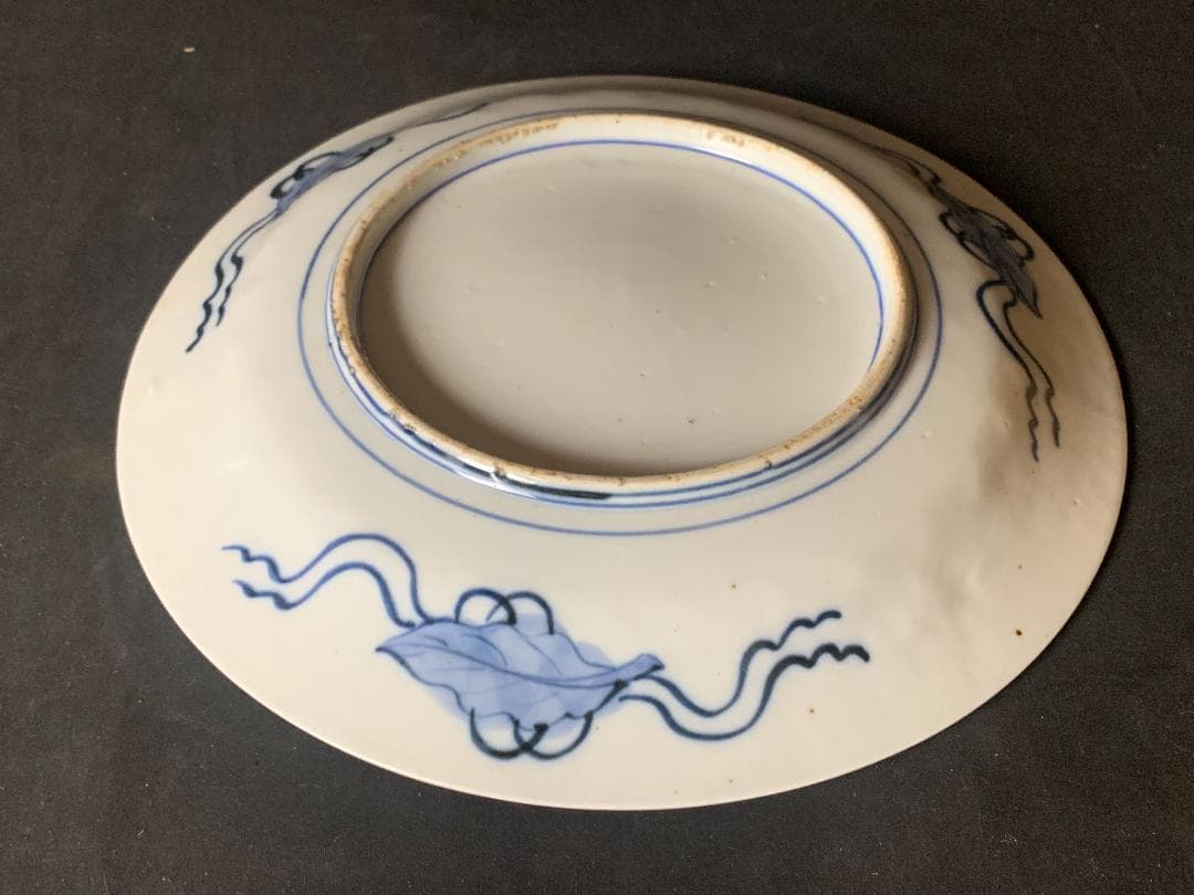 古伊万里 元禄伊万里 金襴手 染錦 双鶴花蝶 牡丹文 大飾皿 34cm 江戸中期