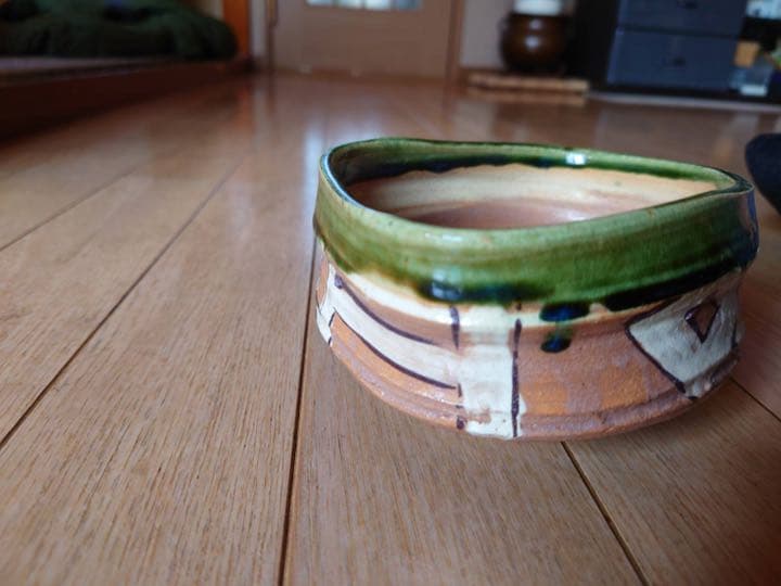 赤織部　茶碗　　　不二窯　佐藤和子