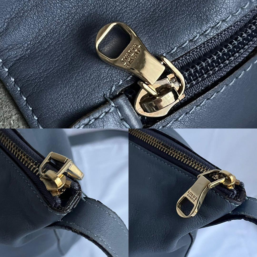 ✨極美品✨　LOEWE アナグラム　ショルダーバッグ　ブルーグレー　レザー