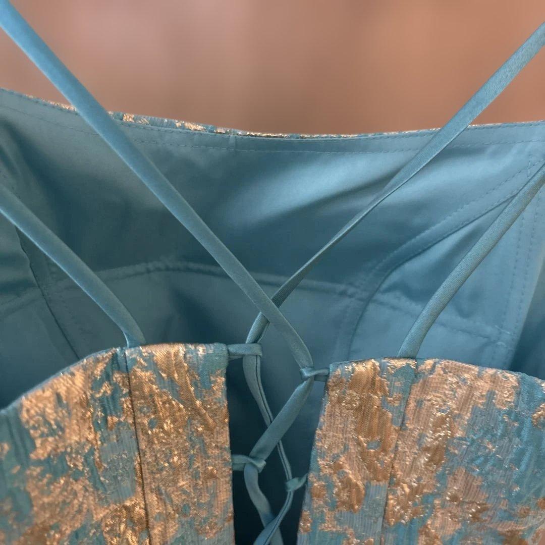 青と金の　エレガントロングドレス　カラードレス　演奏会