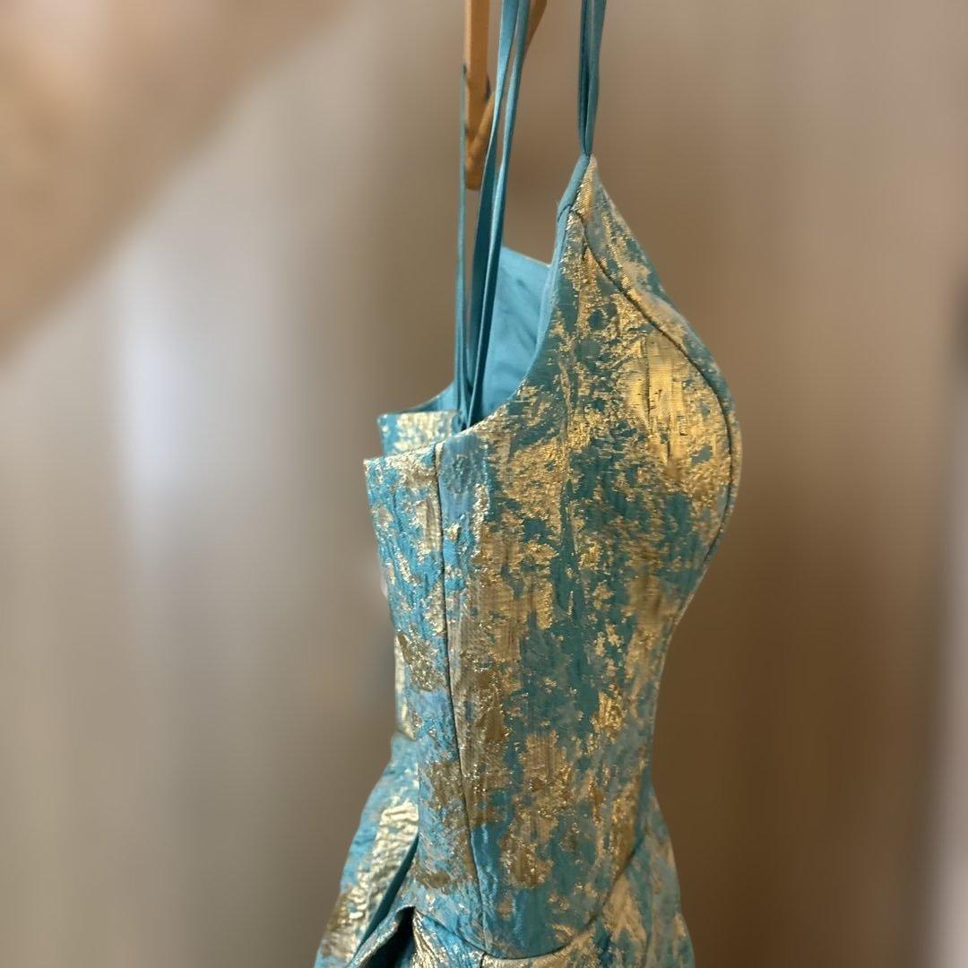 青と金の　エレガントロングドレス　カラードレス　演奏会