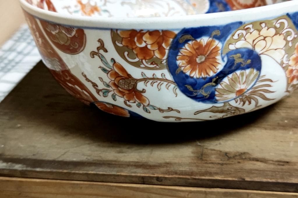 古民具 骨董工芸 古伊万里 絵付 冨長貴春銘 三つ鉢 木