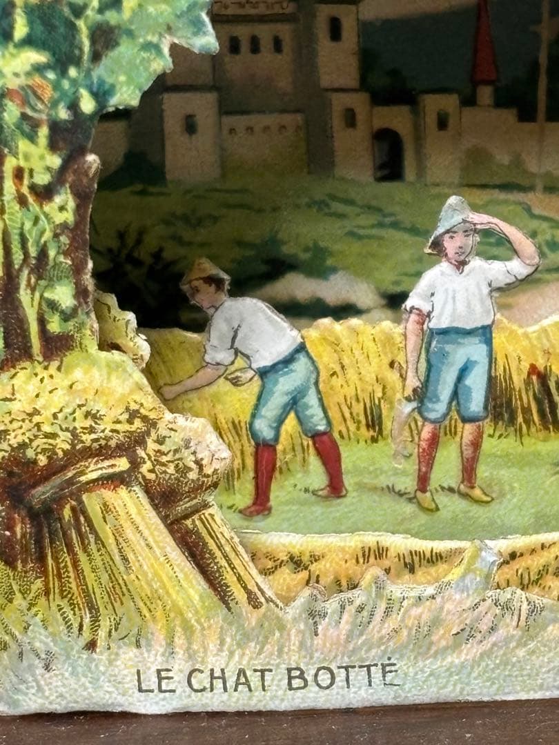 希少フランスアンティーク ボンマルシェの立体クロモカード 長靴を履い