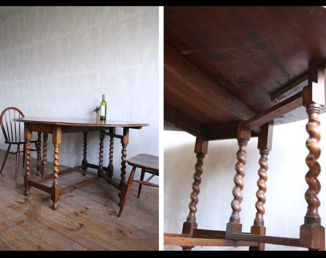 イギリスアンティーク古木ゲートレッグテーブル/木製バタフライ机