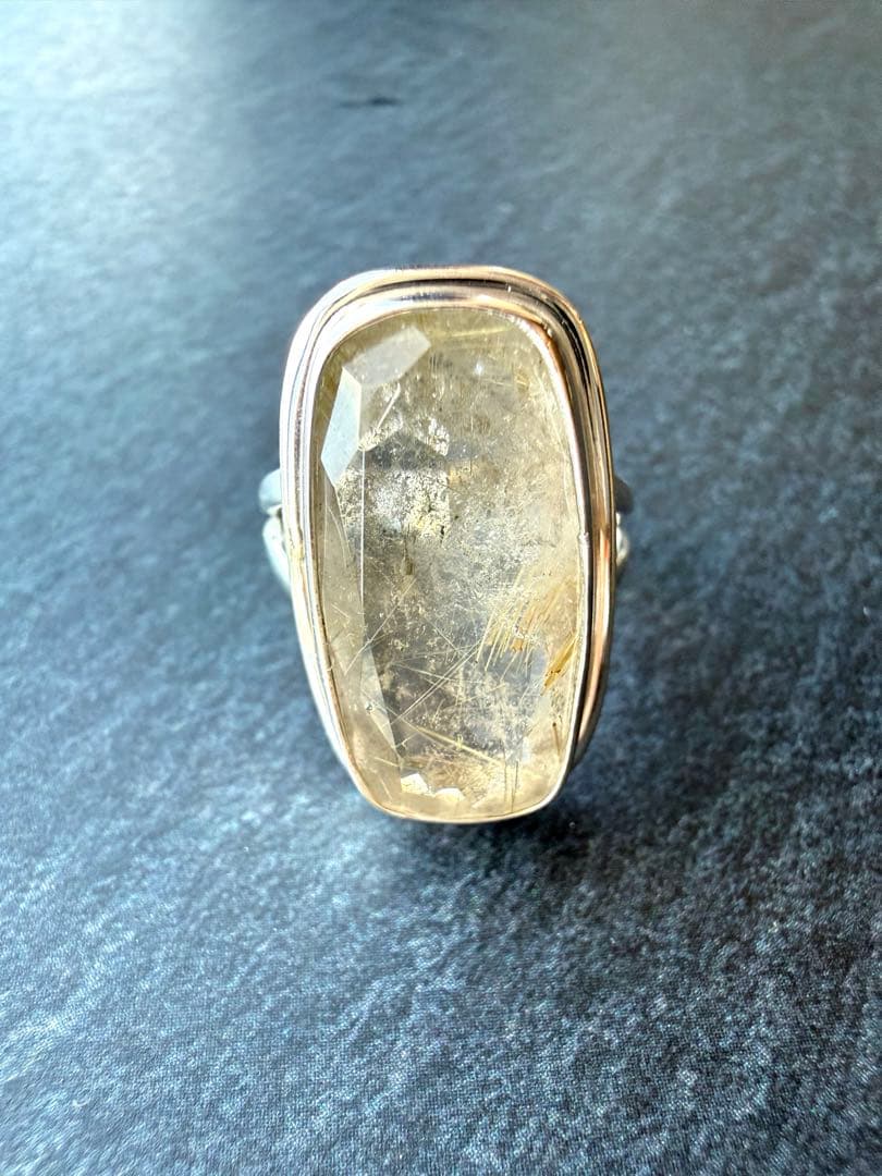 【希少】大粒ゴールデンルチルクォーツ　リングSV925
