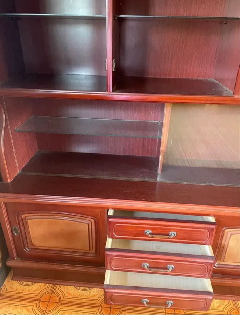 クラシック木製 キャビネット ダークブラウン アンティーク 食器棚 本棚