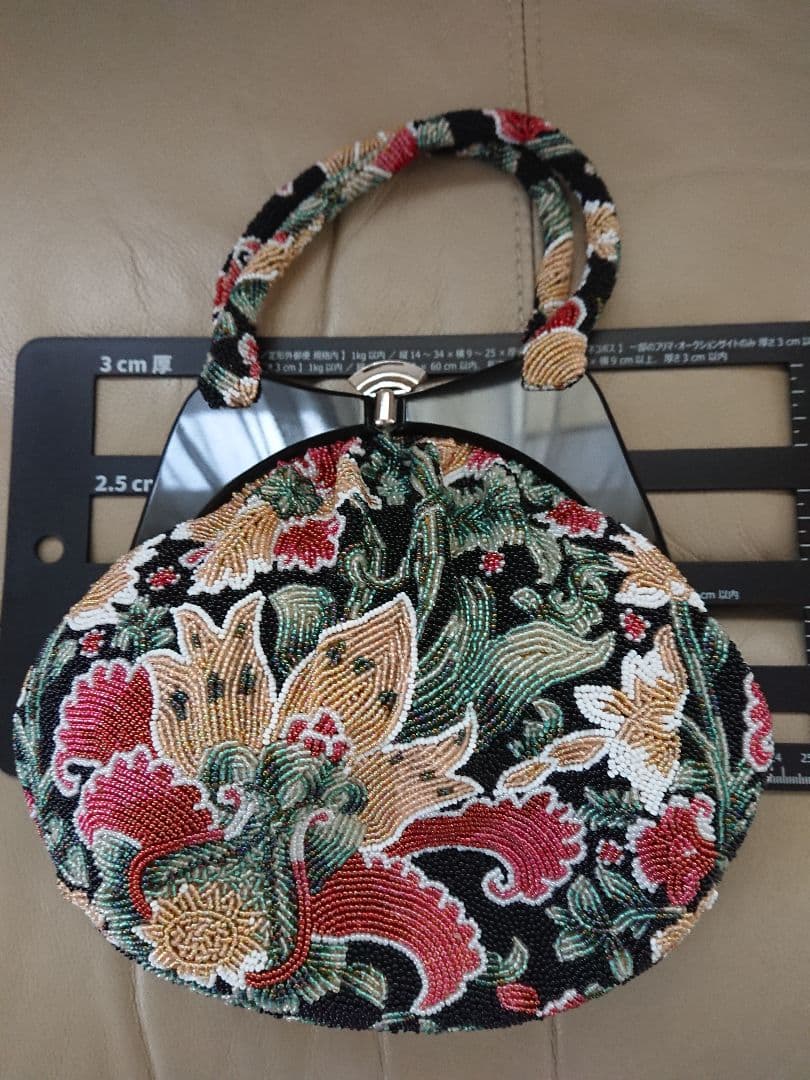 花柄ビーズ刺繍 パーティーバッグ 和装バッグ 成人式 結婚式 ビーズバッグ
