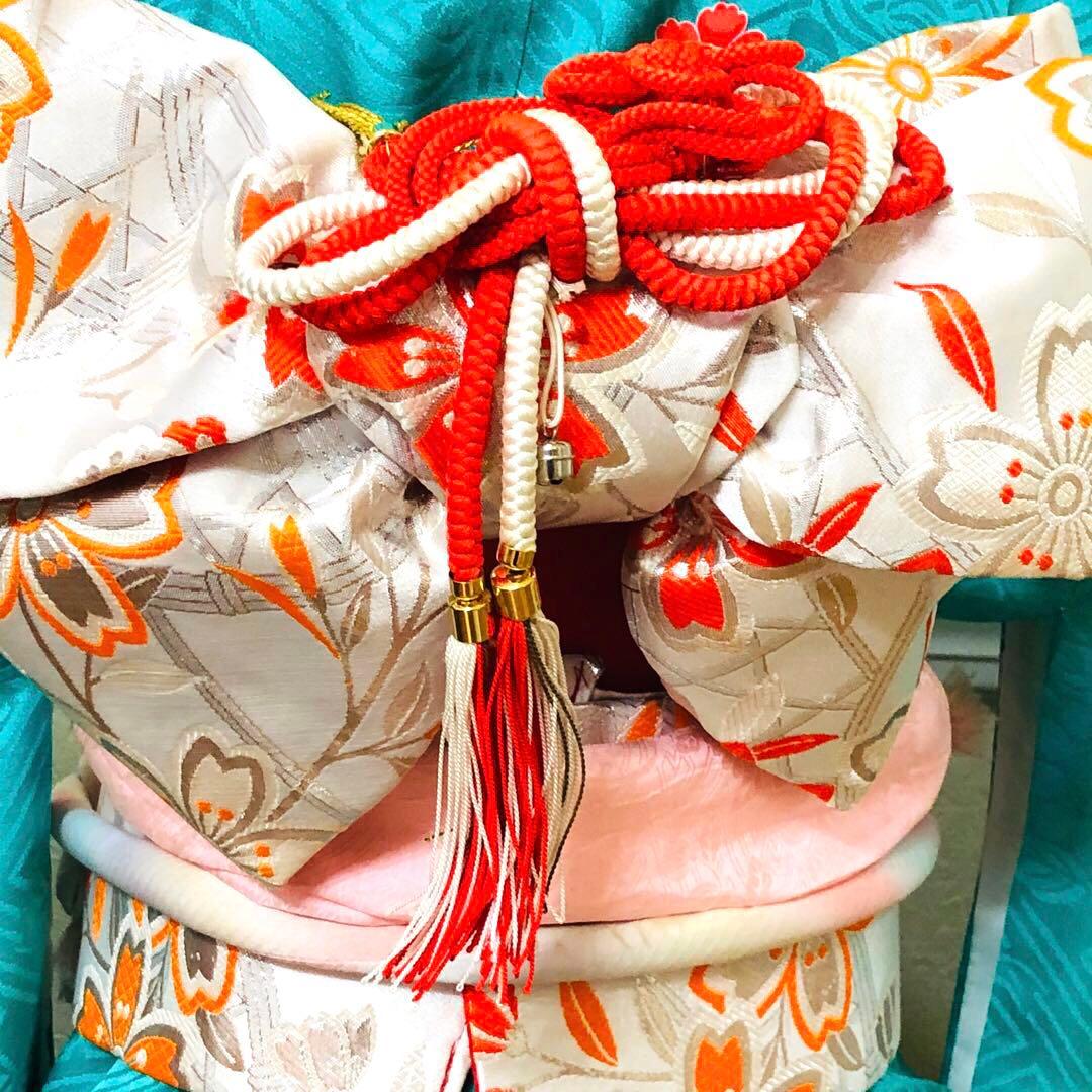 七五三七歳‼正絹️完全フルセット‼️人気Blue Greenに花車金彩煌びやか際立つ