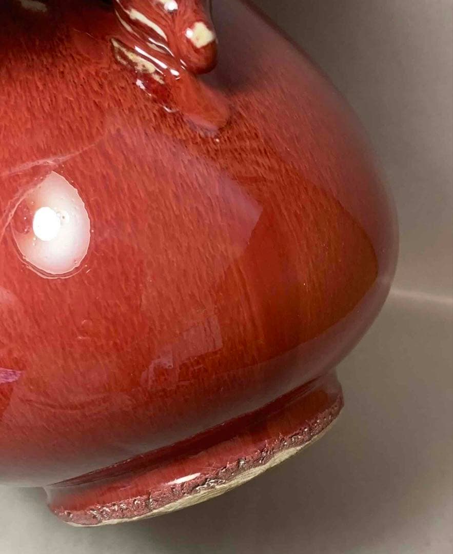 中国 紅釉羊耳付壺 f2250914