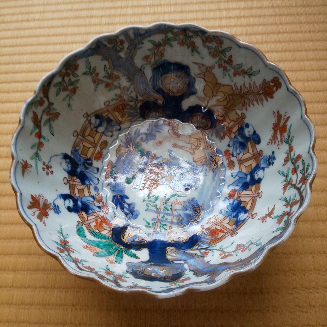 A 202 古伊万里 桜花唐子文色鉛筆鉢