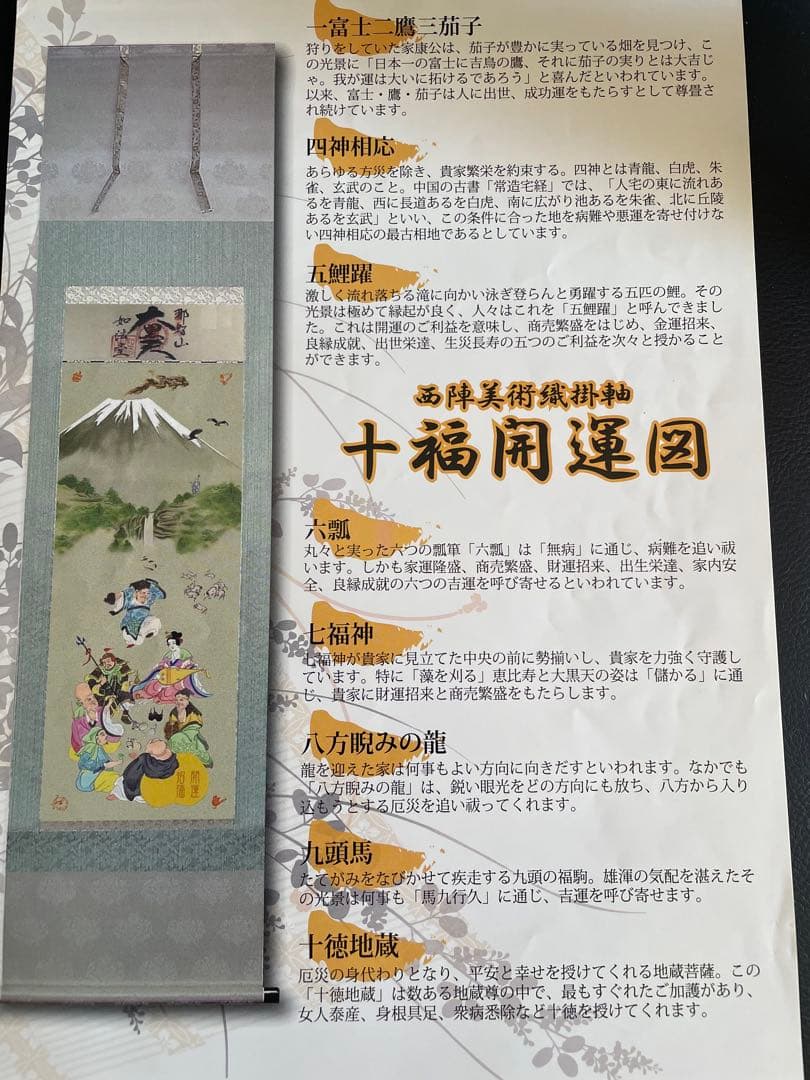 西陣織掛け軸 那智十福開運図