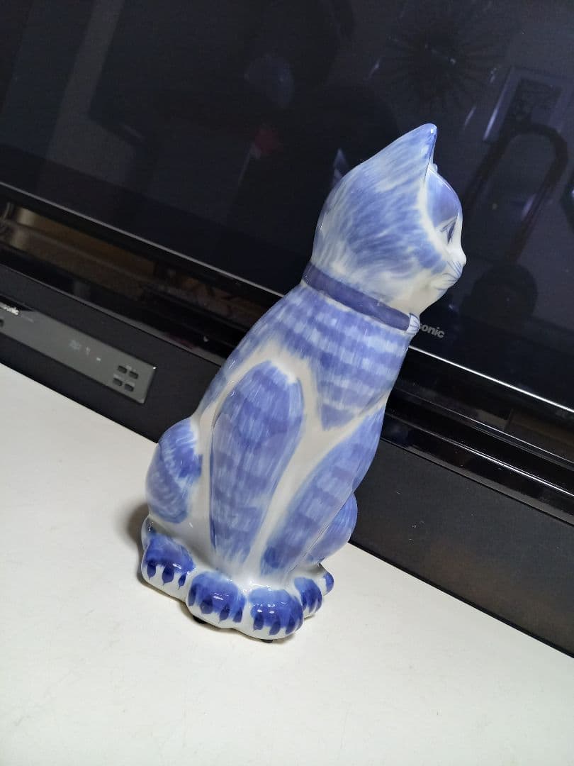 イタリア製 ビンテージ 陶器 手彩色 蝶ネクタイ 座り猫 オブジェ