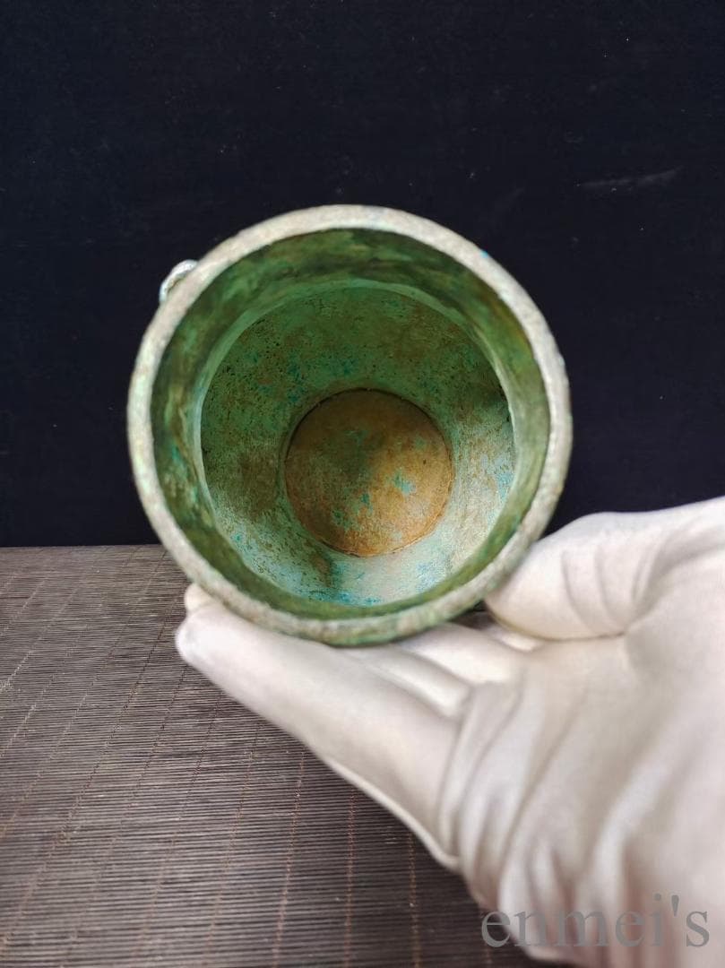 中国古美術 旧蔵 商周款 青銅製 銘文器皿《魚鱗文壺》純銅製 高浮彫 酒器 水壺