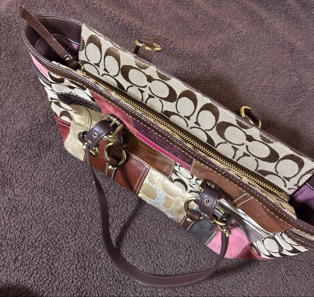 p*p様 COACH コーチ トートバッグ パッチワーク レザー キャンバス ス