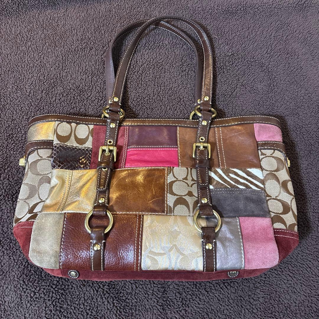 p*p様 COACH コーチ トートバッグ パッチワーク レザー キャンバス ス