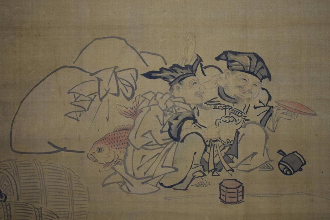 模写/長沢芦雪/酒宴恵比寿大黒図/布袋屋掛軸HE-612