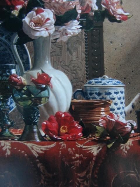 青木 敏郎 【椿・レーマ杯・染付皿】 希少画集画、状態良好、新品高級額装付