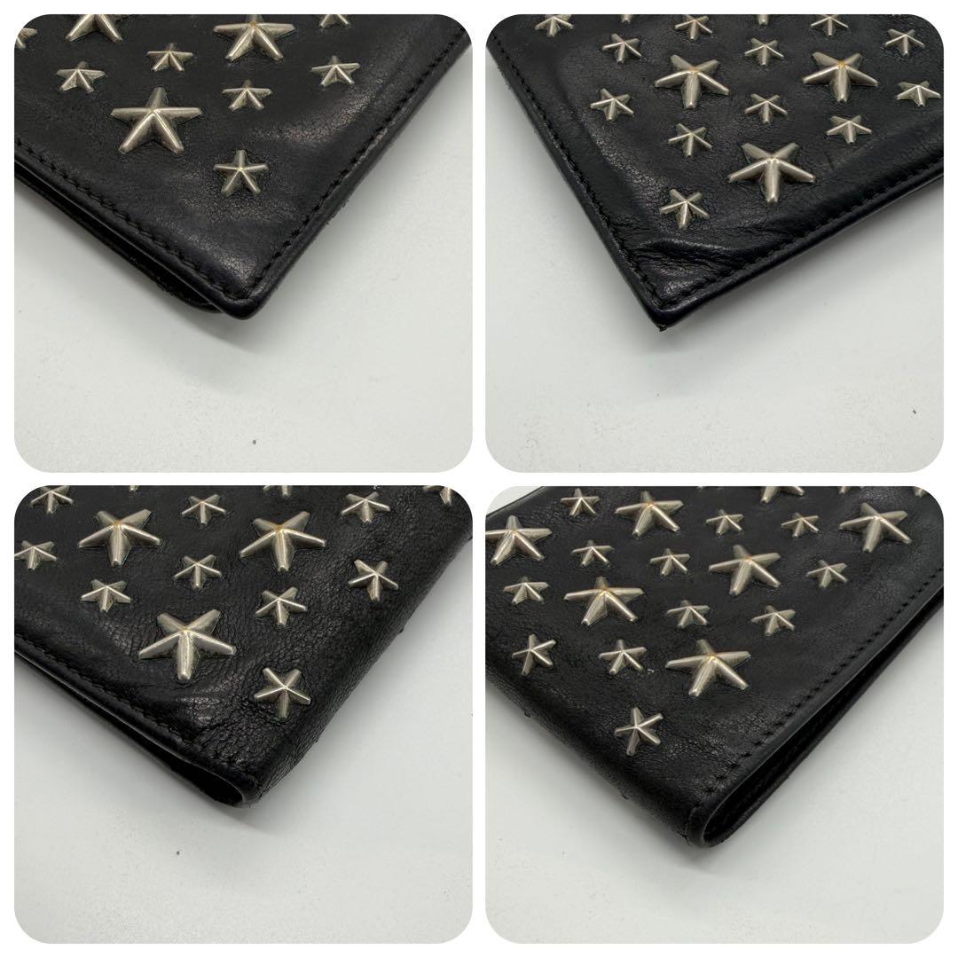 1572 ジミーチュウ　レザー　二つ折り財布　スタースタッズ　ウォレット　黒