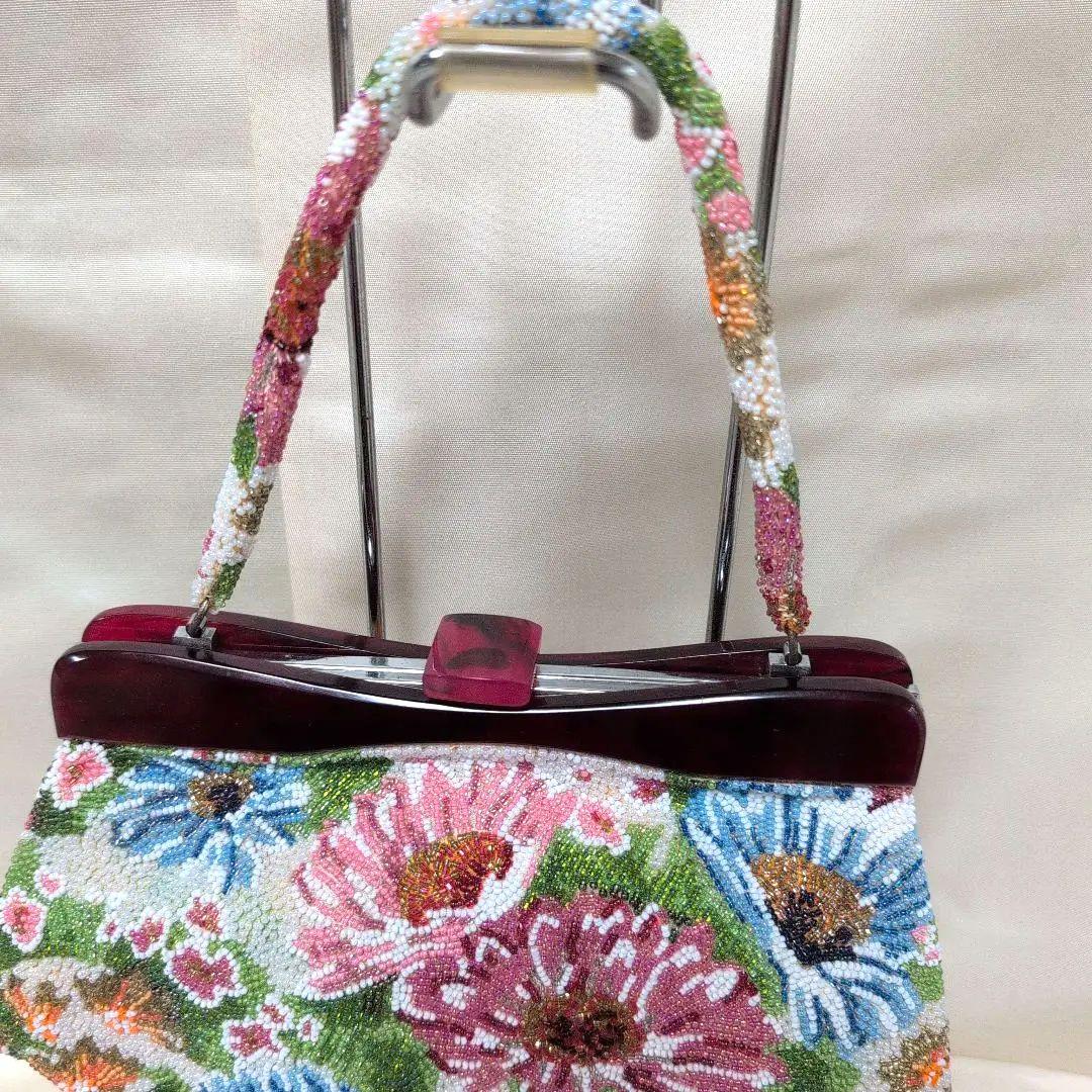 花柄ビーズ刺繍　ハンドバッグ　はしもと　和装バック　超美品　昭和レトロ