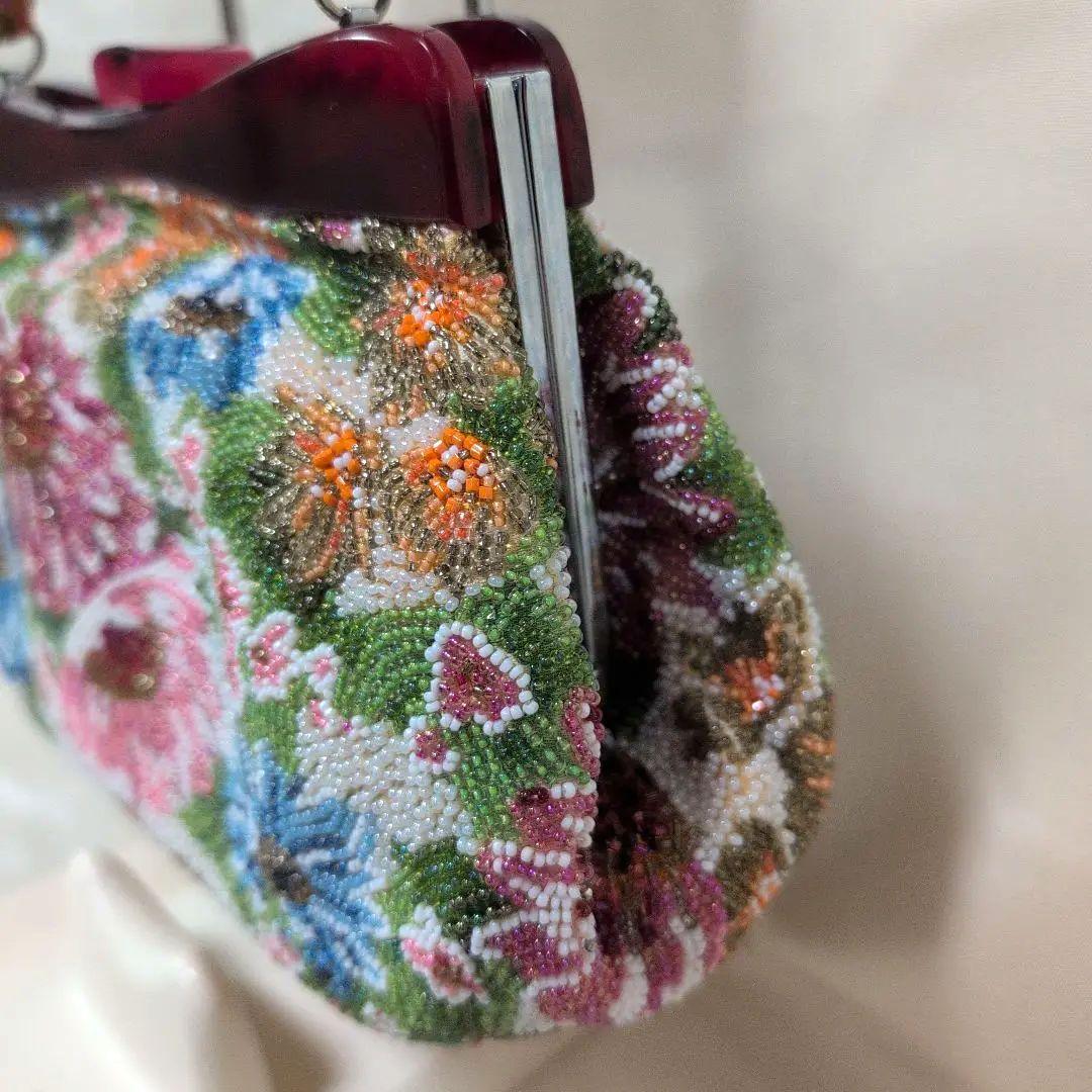 花柄ビーズ刺繍　ハンドバッグ　はしもと　和装バック　超美品　昭和レトロ
