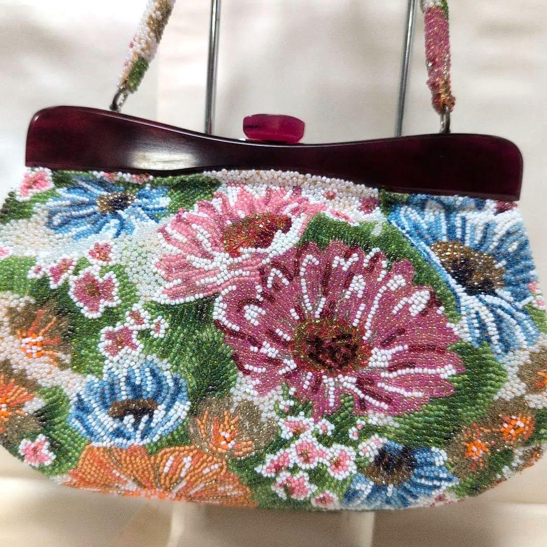 花柄ビーズ刺繍　ハンドバッグ　はしもと　和装バック　超美品　昭和レトロ