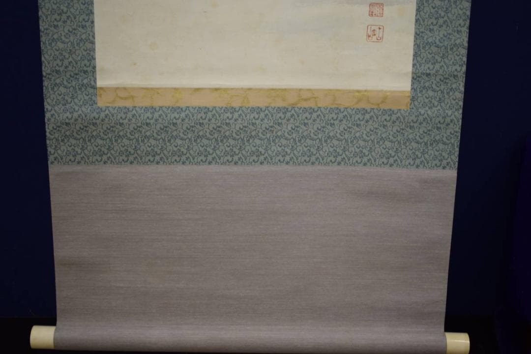 真作/佐藤古岫/嵐山春色筏人物図/桐共箱付/布袋屋掛軸HJ-233