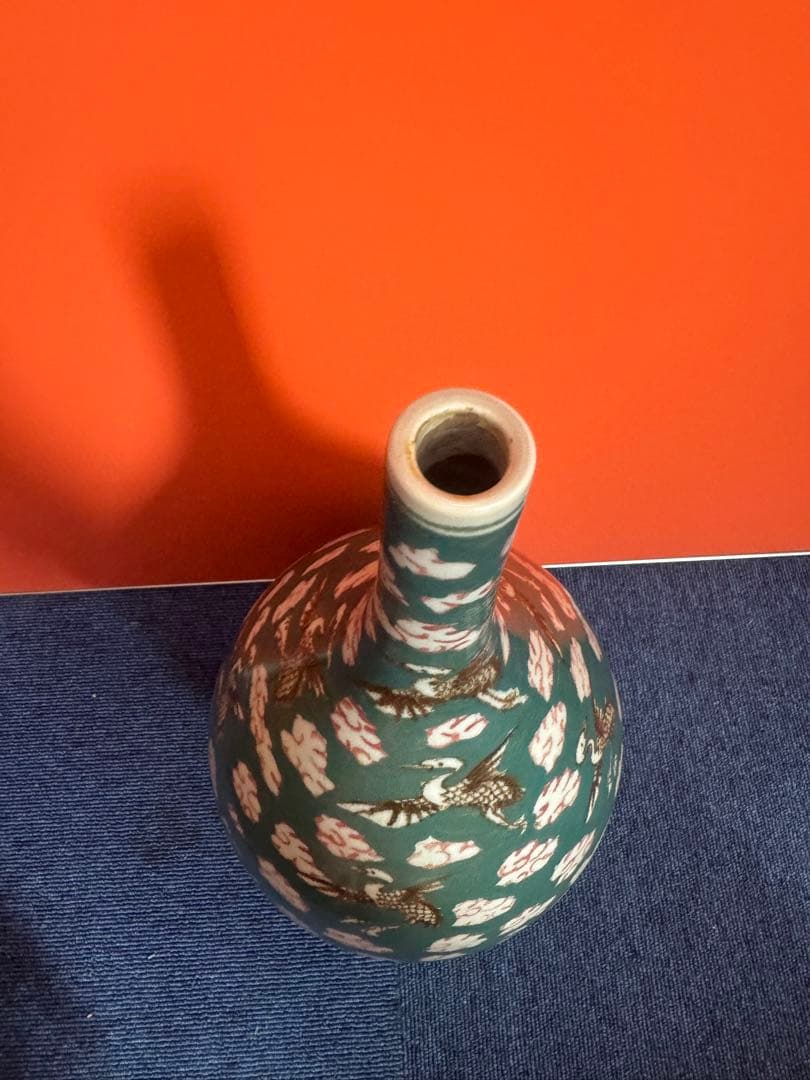 1674 古伊万里　大明嘉清年製銘　雲鶴文色絵大徳利　花瓶　時代物