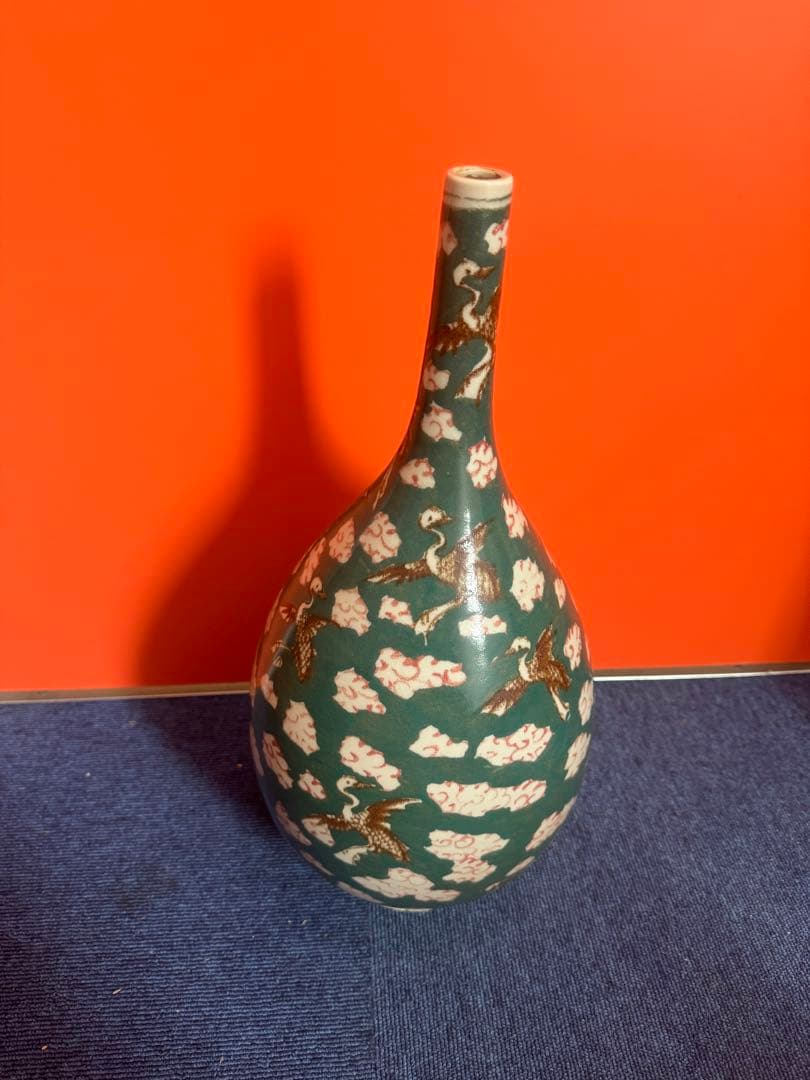 1674 古伊万里　大明嘉清年製銘　雲鶴文色絵大徳利　花瓶　時代物