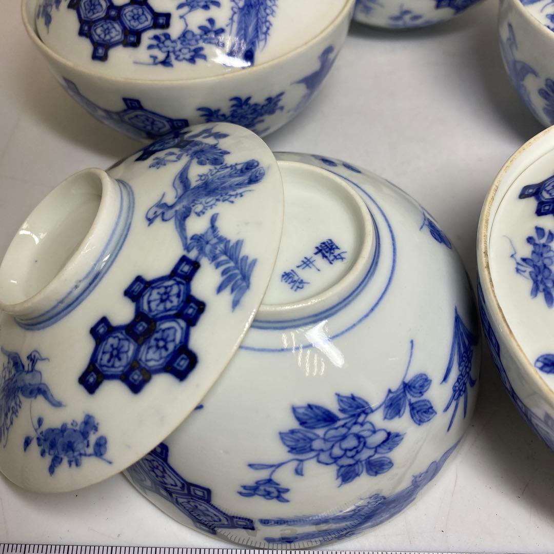 櫻井製　上手鳳凰図　蓋茶碗　5客　東さ8-0120②