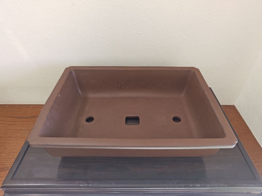 陶器製長方形盆栽鉢 大型　落款　丸四 約45.5cm×32.5cm×11.5cm