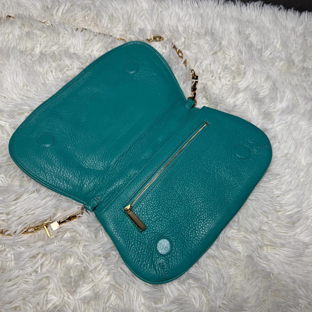 美品⭐︎トリーバーチ ショルダーバッグ　パーティ　チェーン　保存袋付き　ターコイズ