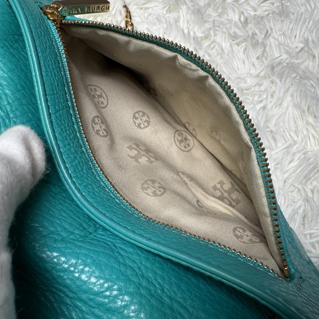美品⭐︎トリーバーチ ショルダーバッグ　パーティ　チェーン　保存袋付き　ターコイズ
