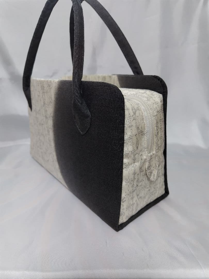 紬帯地　よろけ縞　利休バッグ　和装バッグ