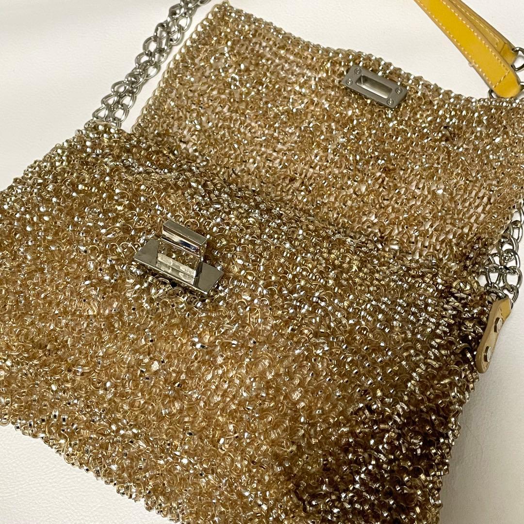 美品 アンテプリマ ワイヤーバッグ ルケット リング ビジュー 金具 ゴールド