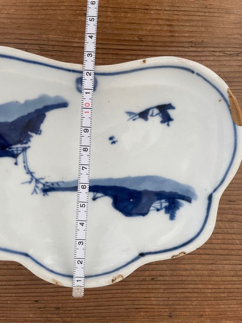 染付　松葉型　皿　金継ぎ　古物　古道具