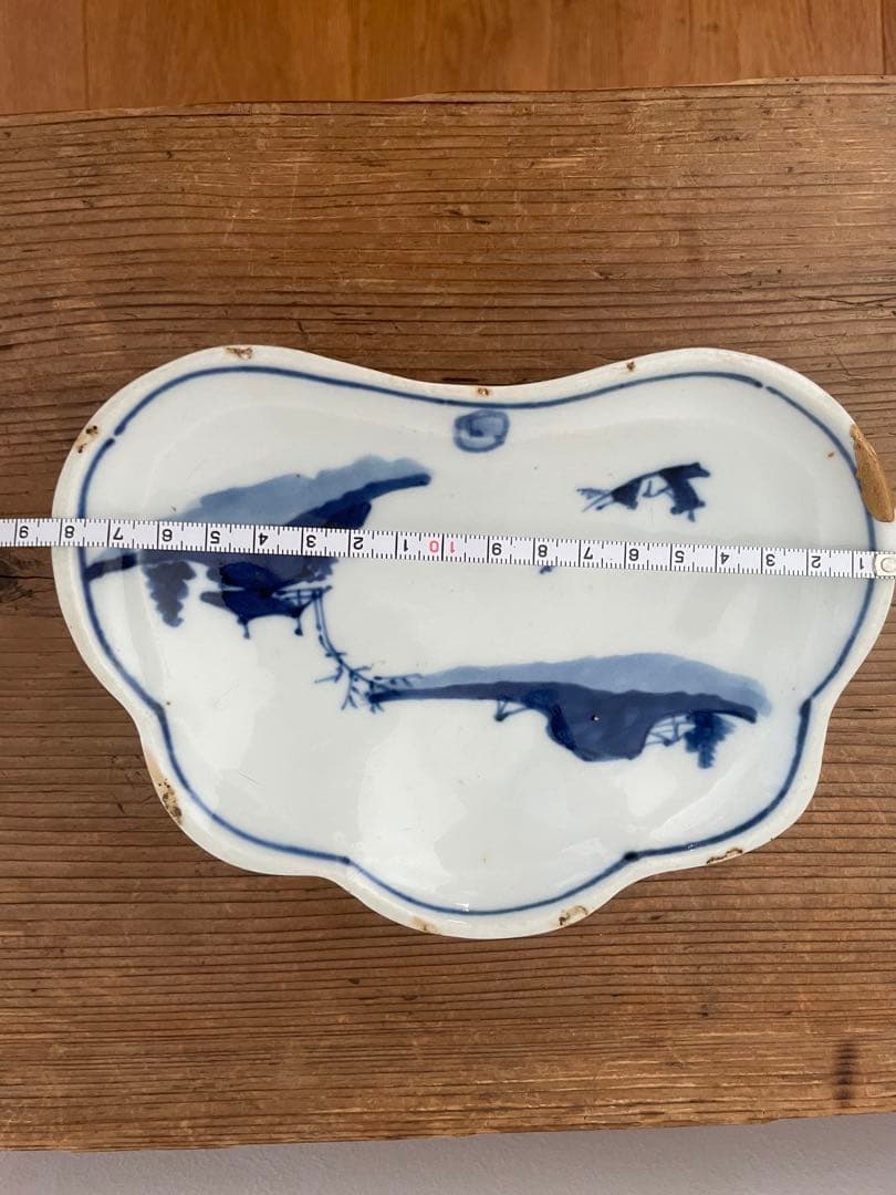 染付　松葉型　皿　金継ぎ　古物　古道具