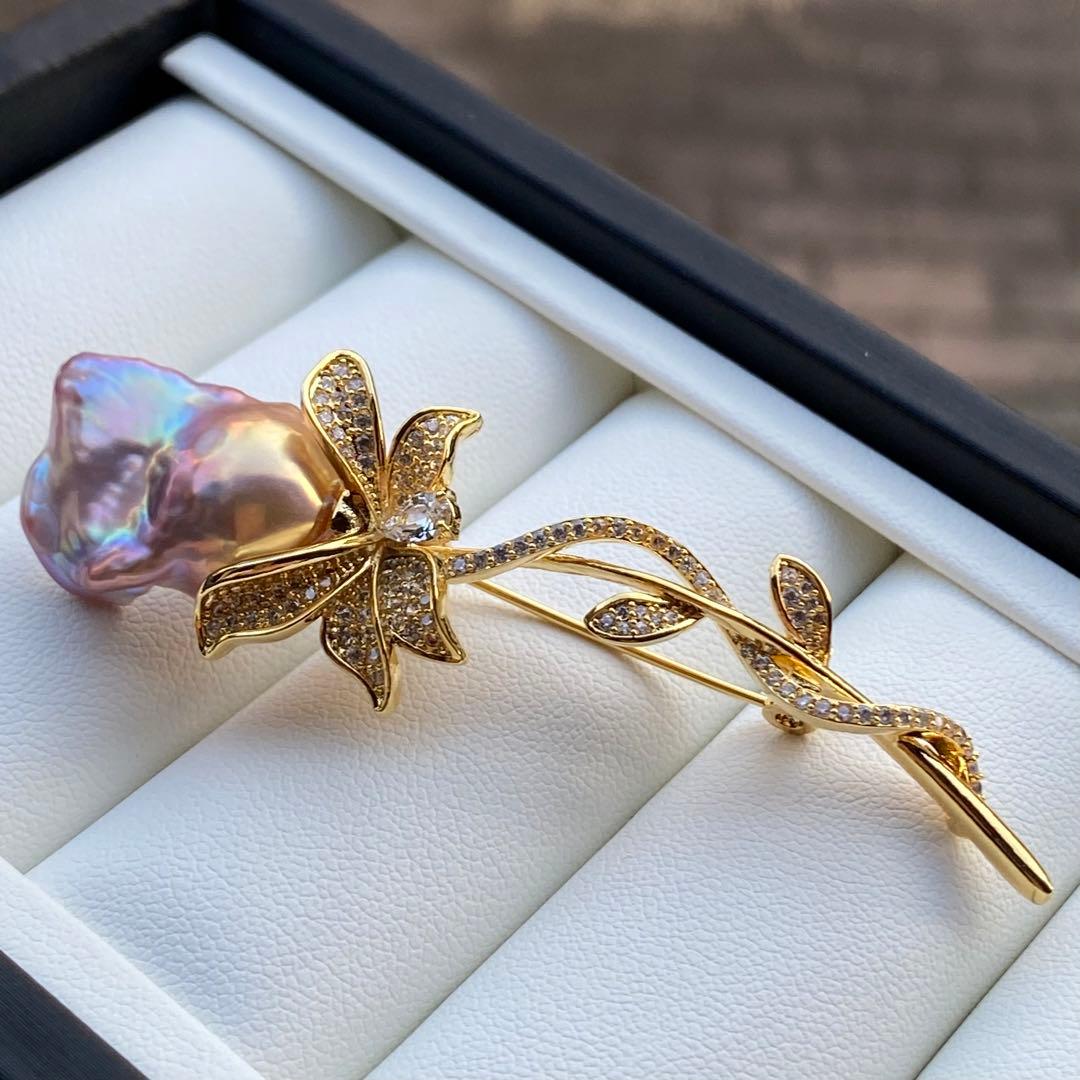 本真珠 淡水バロックパール両用ブローチ/ネックレストップ 紫ゴールドBL034