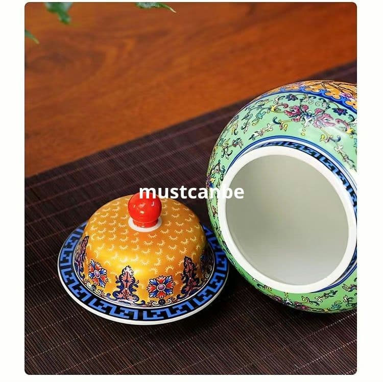 琺瑯彩富貴花鳥将軍壺 茶壺 防潮物壺景徳鎮 陶磁器 装飾品