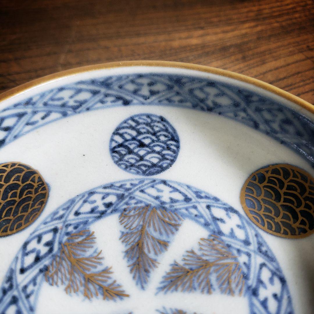 小皿 古伊万里 明治 丸窓 ようらく 四方襷文様 大明嘉清年製