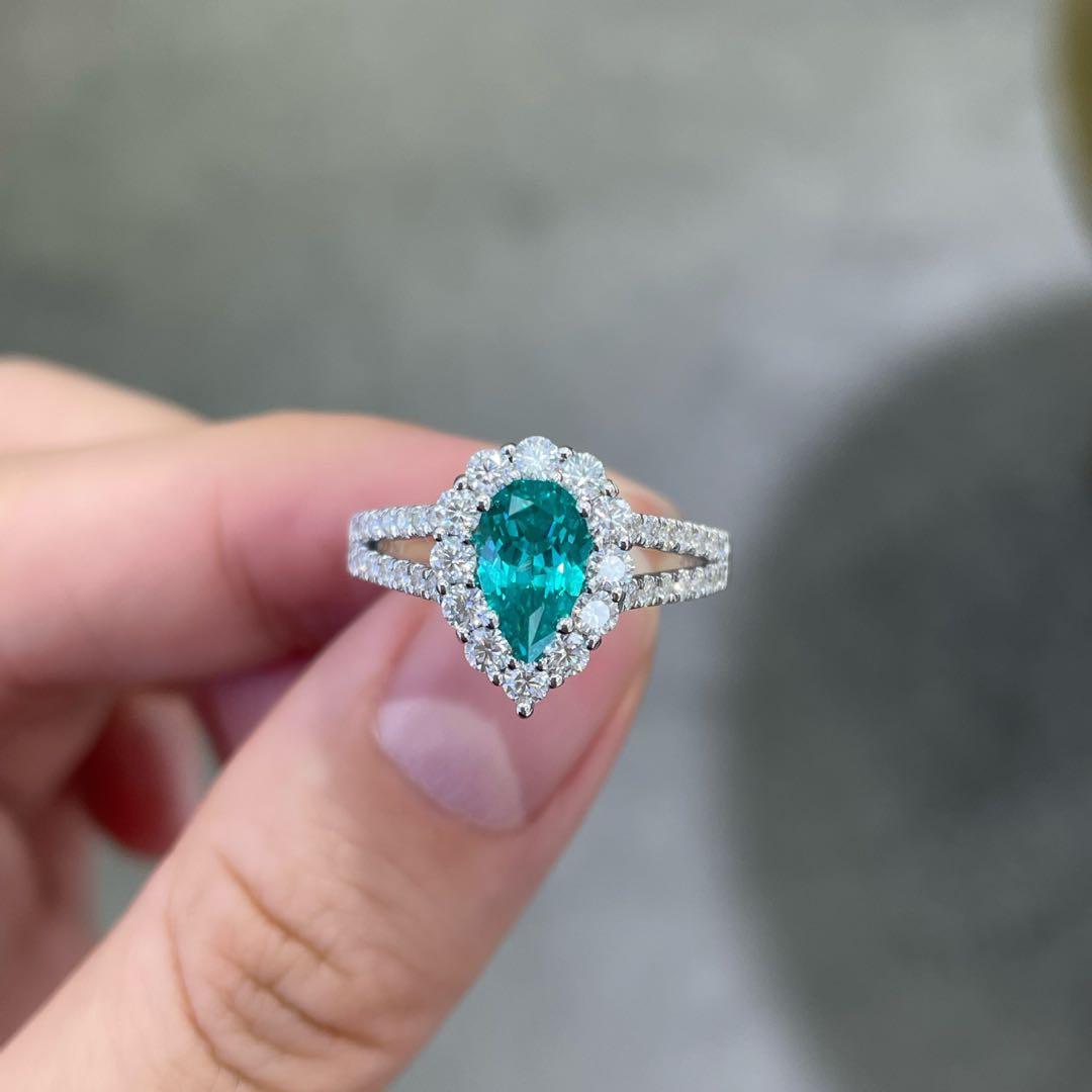 ミツ様　S925ラボグロウン·パライバトルマリンリング　1ct ペアシェイプ