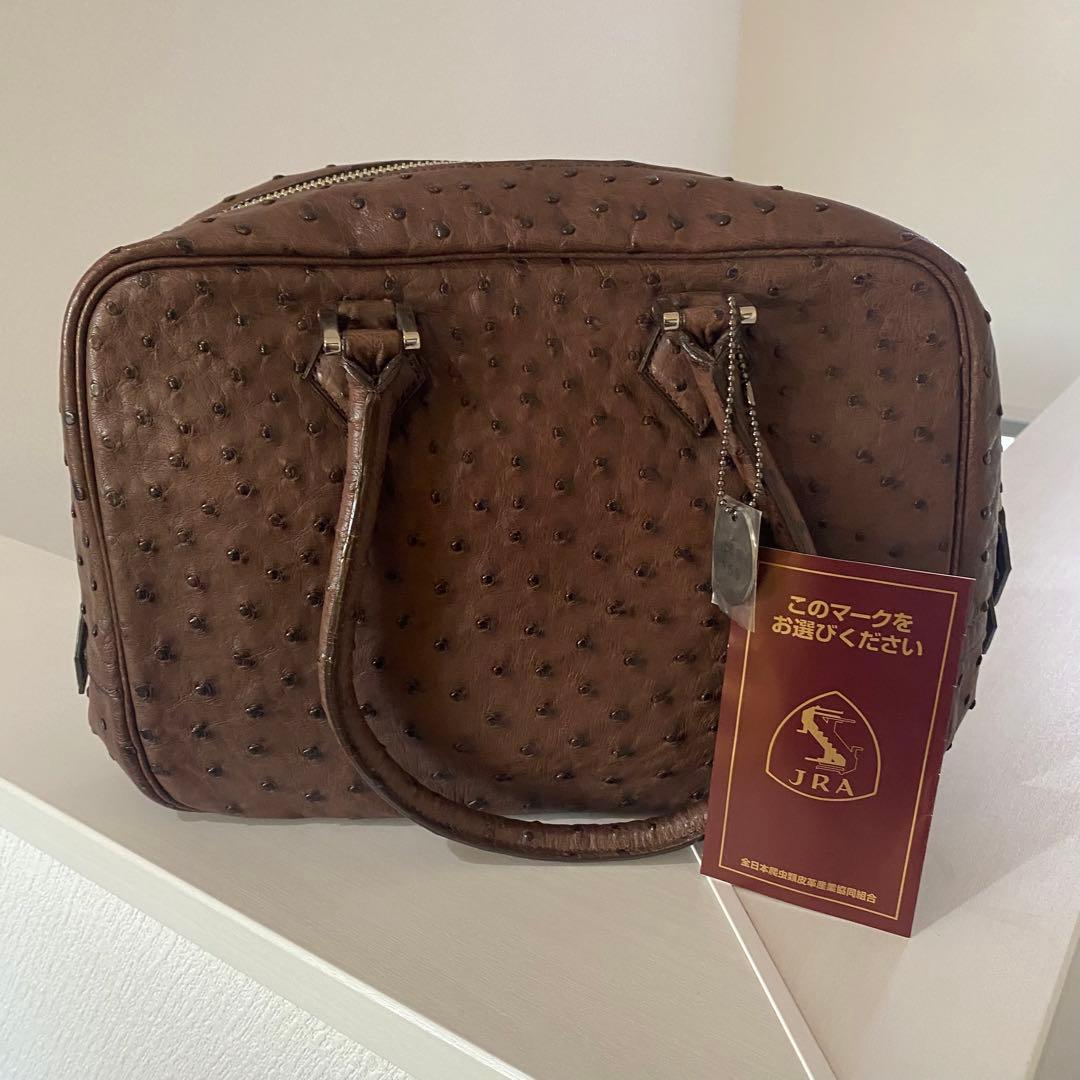オーストリッチレザー ブラウンハンドバッグ JRAロゴ