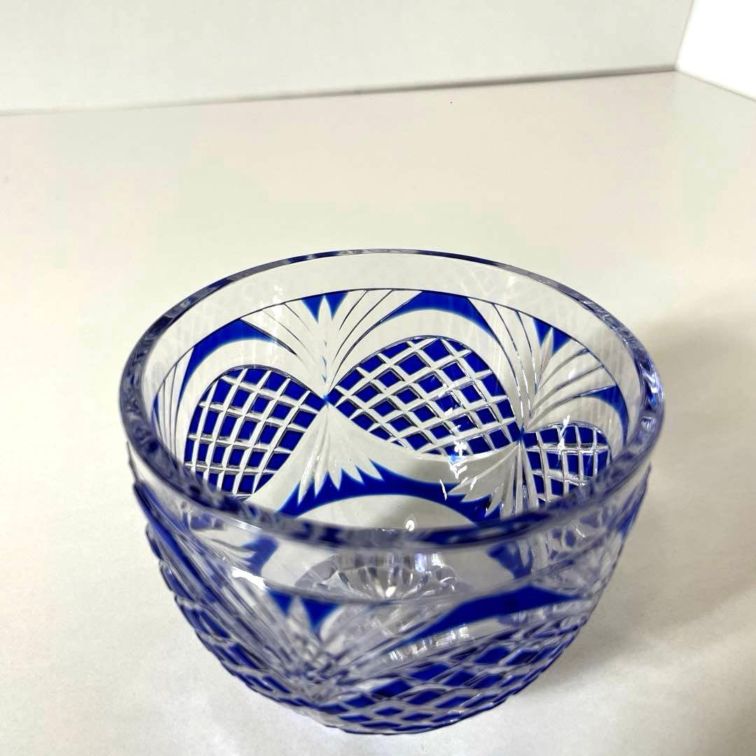 XG338カメイガラス・藍被硝子・薩摩切子・猪口・蓋付子付・友箱・酒