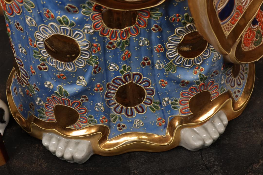 R　九谷焼　八幡窯　特大　色絵金彩観音菩薩像　置物　高90㎝　重さ15㎏